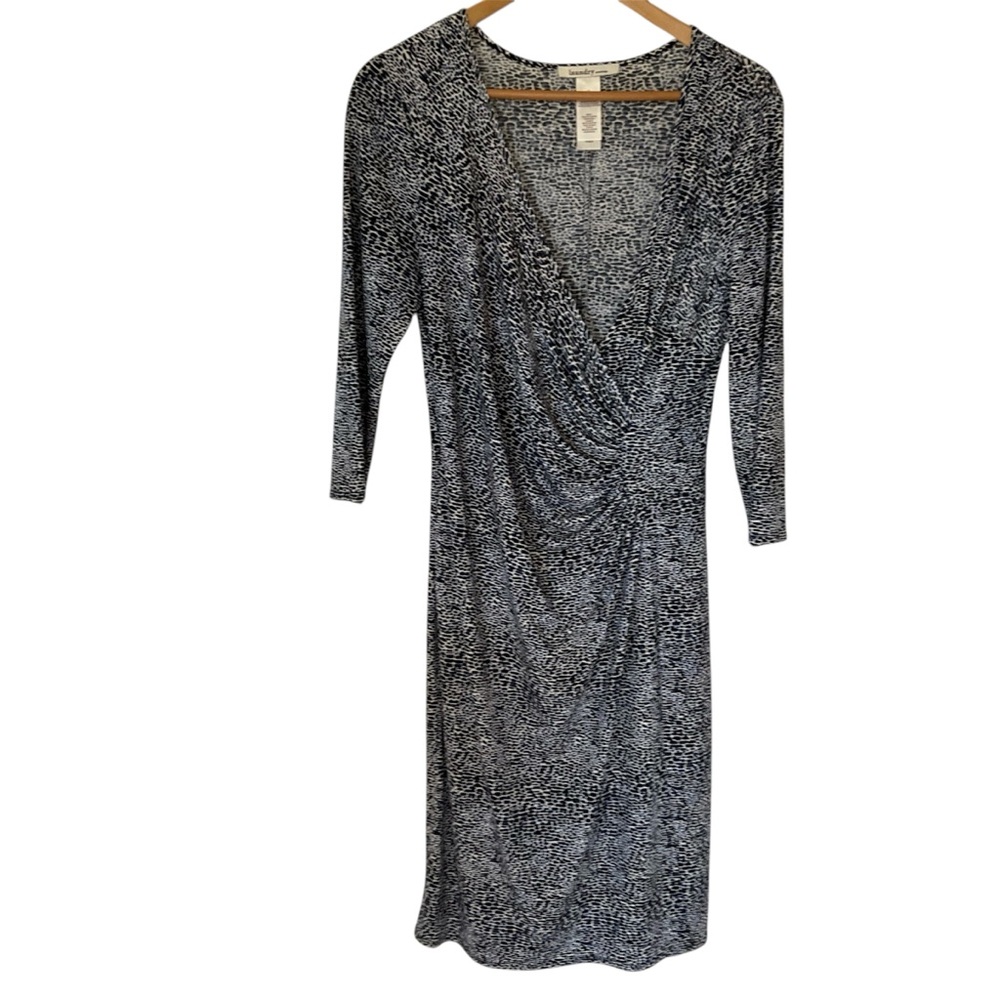 Laundry Faux Wrap Jersey Dress Blue Black White Print Size 12
